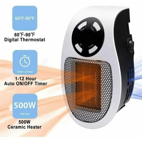 2pièces 500 Watts Chauffage Soufflant Ceramique Mini Chauffage Soufflant Chauffage Dappoint éConomique Portable Chauffage Sur Prise Avec Thermostat Et Minuterie, Pour Bureau, Chambre, Salon (blanche-a 2 2pièces 500 Watts Chauffage Soufflant Ceramique Mini Chauffage Soufflant Chauffage Dappoint éConomique Portable Chauffage Sur Prise Avec Thermostat Et Minuterie, Pour Bureau, Chambre, Salon (blanche-a – Image 2
