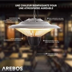 AREBOS Radiateur Plafond Électrique Chauffage Infrarouge 1500 W Chauffage Très Rapide Aluminium -Chauffage Équipement Magasin 10748085 3