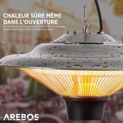 AREBOS Radiateur Plafond Chauffage Infrarouge 1500W Avec Télécommande Chauffage Très Rapide -Chauffage Équipement Magasin 10748086 4