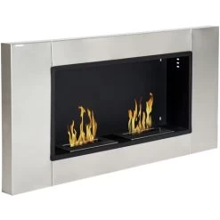 HOMCOM Cheminée Bioéthanol Murale Design Bauhaus 2 Brûleurs 3 L Couverture 25-30 M² Acier Inox Brossé