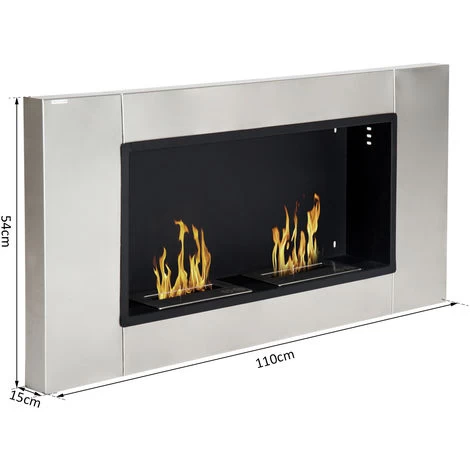 HOMCOM Cheminée Bioéthanol Murale Design Bauhaus 2 Brûleurs 3 L Couverture 25-30 M² Acier Inox Brossé 3 HOMCOM Cheminée Bioéthanol Murale Design Bauhaus 2 Brûleurs 3 L Couverture 25-30 M² Acier Inox Brossé – Image 3