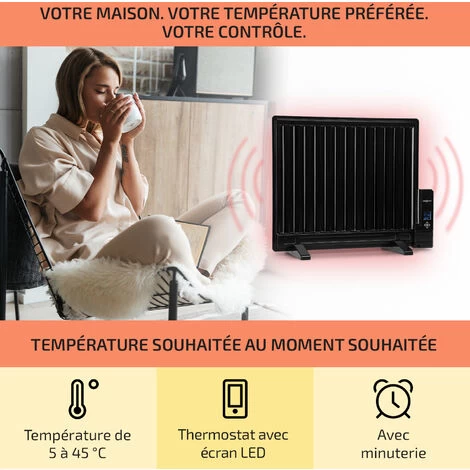 Wallander Radiateur à Bain D'huile Ultra Plat 600W Thermostat - Noir 3 Wallander Radiateur à Bain D'huile Ultra Plat 600W Thermostat - Noir – Image 3