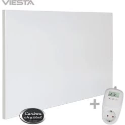 Viesta H500 Panneau De Chauffage Infrarouge Crystal Carbon (dernière Technologie) Panneau Radiateur Ultra Mince Chauffage Mural Blanc - 500 Watts + Viesta TH10 Thermostat