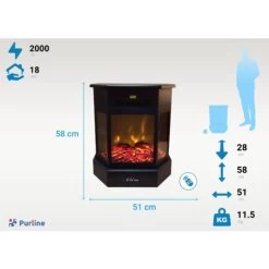 Cheminée électrique 2kW Acier Noir Et Télécommande -Chauffage Équipement Magasin 18233749 4