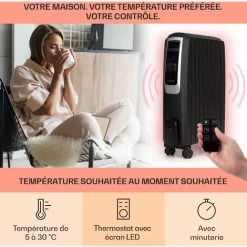 Thermaxx Noir Radiateur à Huile 2500W 10-30° C Minuterie Télécommande -Chauffage Équipement Magasin 22845381 3