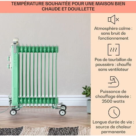 Thermaxx Retroheat Radiateur à Bain D'huile 2500 W Roulettes Vert 2 Thermaxx Retroheat Radiateur à Bain D'huile 2500 W Roulettes Vert – Image 2