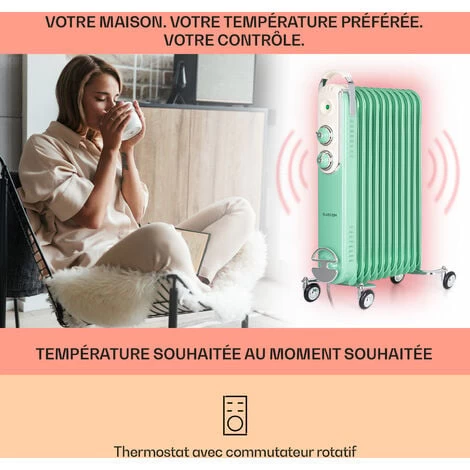 Thermaxx Retroheat Radiateur à Bain D'huile 2500 W Roulettes Vert 3 Thermaxx Retroheat Radiateur à Bain D'huile 2500 W Roulettes Vert – Image 3