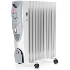 Radiateur à Bain D'huile 2500 W, 11 Colonnes - Chauffage électrique Portable, Minuterie Intégrée, 3 Réglages De Chaleur, Thermostat - Pro Breeze