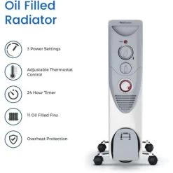 Radiateur à Bain D'huile 2500 W, 11 Colonnes - Chauffage électrique Portable, Minuterie Intégrée, 3 Réglages De Chaleur, Thermostat - Pro Breeze -Chauffage Équipement Magasin 26996921 4