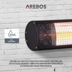 AREBOS Radiateur Infrarouge Chauffage Radiant Terrasse Incl Materiél De Montage 2000W Avec Télécommande -Chauffage Équipement Magasin 27421311 4
