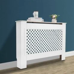 Conception Traditionnelle Simple Ventilée E1 Panneau MDF Motif Fleur De Prunier Couverture De Radiateur Blanc - M