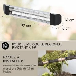 Klarstein Chauffage Electrique à Infrarouge, Chauffage De Jardin 2400W, Smart WiFi App, Minuterie, Affichage LED, Chauffage Exterieur Terrasse IP65 Pour Veranda, Chauffage D'Appoint Econome, Sans CO2 -Chauffage Équipement Magasin 28826561 5