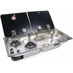 2X Brûleur Cuisinière à Gaz 2 Brûleurs Évier De Cuisinière à Gaz 30.5 14.4 5.9/4.7" GR-904RD Pour Voiture, Camion, Camping-Car Et Bateau