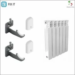 Paire De Supports Muraux Pour Radiateurs En Aluminium Avec Réglage Vertical - Couverture ABS Blanc Et Isolateurs En Plastique - Capacité Maximale 50 Kg Par Fixation - 2 Pièces. -Chauffage Équipement Magasin 42700211 2