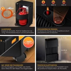 KESSER® Chauffage à Gaz En Céramique 4 200 watts Avec Régulateur De Pression, Tuyau De Gaz Cheminée Au Gaz Appareil De Chauffage à Gaz Brûleur Céramique Infrarouge Puissance Thermique, Bouteilles -Chauffage Équipement Magasin 50753042 5