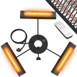 KESSER® Chauffage Radiant Infrarouge 3000 W Pour Terrasse Et Gastronomie Chauffage à Quartz Parasol Extérieur Chauffage Infrarouge Chauffage De Terrasse Avec Télécommande Réglable En Hauteur Jardin &