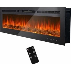 INTEY Cheminée Électrique Chauffante Murale 750/1500W Avec Effet De Flamme 3D,Radiateur Soufflant Murale,2 Niveaux Chauffage-9 Couleur-5 Luminosité-Écran Tactile LED-Minuterie 1-8 H-Télécommande-128x5