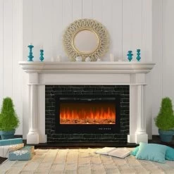 INTEY Cheminée Électrique Chauffante Murale 750/1500W Avec Effet De Flamme 3D,Radiateur Soufflant Murale,2 Niveaux Chauffage-9 Couleur-5 Luminosité-Écran Tactile LED-Minuterie 1-8 H-Télécommande-128x5 -Chauffage Équipement Magasin 54820984 4