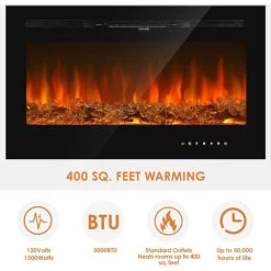 INTEY Cheminée Électrique Chauffante Murale 750/1500W Avec Effet De Flamme 3D,Radiateur Soufflant Murale,2 Niveaux Chauffage-9 Couleur-5 Luminosité-Écran Tactile LED-Minuterie 1-8 H-Télécommande-128x5 -Chauffage Équipement Magasin 54820984 5