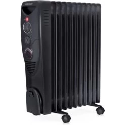 Radiateur à Bain D'huile 2500W 11 éléments - Chauffage électrique Portable Avec Minuterie Intégrée, 3 Niveaux De Chaleur, Thermostat Réglable - Noir Pro Breeze