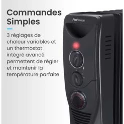 Radiateur à Bain D'huile 2500W 11 éléments - Chauffage électrique Portable Avec Minuterie Intégrée, 3 Niveaux De Chaleur, Thermostat Réglable - Noir Pro Breeze -Chauffage Équipement Magasin 60262567 3