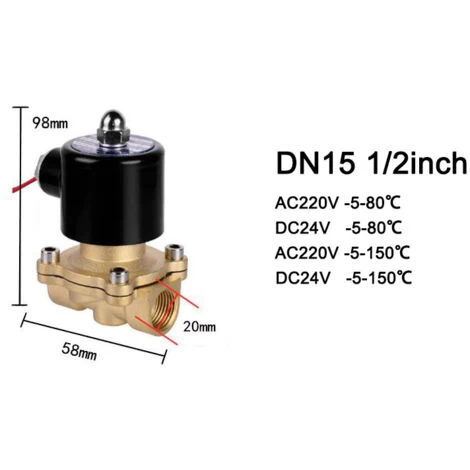 DN15 1/2 Pouces Electrovanne Electrique Pour AC Direct DC24V -5-80℃ Laiton Fermé Pratique 2 DN15 1/2 Pouces Electrovanne Electrique Pour AC Direct DC24V -5-80℃ Laiton Fermé Pratique – Image 2