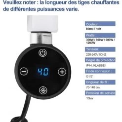 Meykoers Résistance Pour Sèche-serviette, Noir Résistance Thermostatique Pour Mixte Sèche-serviette électrique - 300W -Chauffage Équipement Magasin 61197806 2
