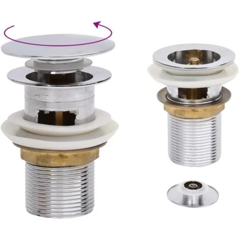 Drain à Poussoir Avec Débordement Bouchon De Vidange Drain D'evier Drain De Lavabo Salle De Bain Maison Chrome 2 Drain à Poussoir Avec Débordement Bouchon De Vidange Drain D'evier Drain De Lavabo Salle De Bain Maison Chrome – Image 2