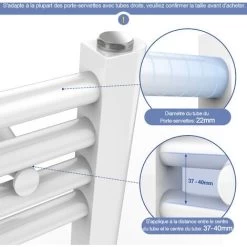 Meykoers Support De Montage Pour Radiateur Sèche-serviettes, Blanc ABS Support Kit, Pour Distance Entre Les Tuyaux De 37 à 40 Mm De Porte-serviettes -Chauffage Équipement Magasin 66079866 3
