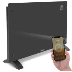 Panneau Rayonnant En Verre 2000W Premium - 24m2 – Commande Manuelle Et Wi-Fi – Thermostat Réglable Et Minuterie - Gris