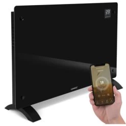 Panneau Rayonnant En Verre 2000W Premium - 24m2 – Commande Manuelle Et Wi-Fi – Thermostat Réglable Et Minuterie - Noir