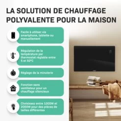 Panneau Rayonnant En Verre 2000W Premium - 24m2 – Commande Manuelle Et Wi-Fi – Thermostat Réglable Et Minuterie - Noir -Chauffage Équipement Magasin 67371107 3