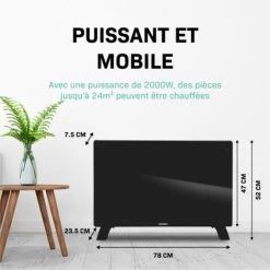 Panneau Rayonnant En Verre 2000W Premium - 24m2 – Commande Manuelle Et Wi-Fi – Thermostat Réglable Et Minuterie - Noir -Chauffage Équipement Magasin 67371107 4