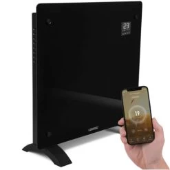 Panneau Rayonnant En Verre 1000W Premium - 12m2 – Commande Manuelle Et Wi-Fi – Thermostat Réglable Et Minuterie - Noir