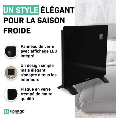 Panneau Rayonnant En Verre 1000W Premium - 12m2 – Commande Manuelle Et Wi-Fi – Thermostat Réglable Et Minuterie - Noir 2 Panneau Rayonnant En Verre 1000W Premium - 12m2 – Commande Manuelle Et Wi-Fi – Thermostat Réglable Et Minuterie - Noir – Image 2