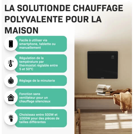 Panneau Rayonnant En Verre 1000W Premium - 12m2 – Commande Manuelle Et Wi-Fi – Thermostat Réglable Et Minuterie - Noir 3 Panneau Rayonnant En Verre 1000W Premium - 12m2 – Commande Manuelle Et Wi-Fi – Thermostat Réglable Et Minuterie - Noir – Image 3