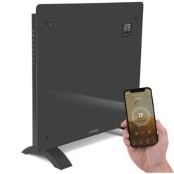 Panneau Rayonnant En Verre 1000W Premium - 12m2 – Commande Manuelle Et Wi-Fi – Thermostat Réglable Et Minuterie - Gris