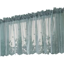 1 Pcs Floral Dentelle Valance Rideau Broderie Semi Sheer Court Rideau De Fenêtre Pour Cuisine Belle Salle À Manger Fenêtre Décor 130 41 Cm Bleu