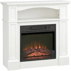 HOMCOM Cheminée électrique XL Style Classique Chic 1800 W Effet Flammes LED Minuterie Température Luminosité Réglables Télécommande Fournie Blanc