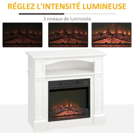 HOMCOM Cheminée électrique XL Style Classique Chic 1800 W Effet Flammes LED Minuterie Température Luminosité Réglables Télécommande Fournie Blanc 4 HOMCOM Cheminée électrique XL Style Classique Chic 1800 W Effet Flammes LED Minuterie Température Luminosité Réglables Télécommande Fournie Blanc – Image 4