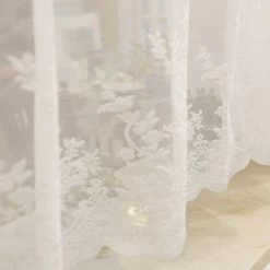 Rideaux Breeze Bise Fleur Découpe Court Tringle à Rideaux Poche Semi-Transparent Cuisine Bureau Chambre 1 Pièce Blanc 60x150cm Cisea -Chauffage Équipement Magasin 73395825 4