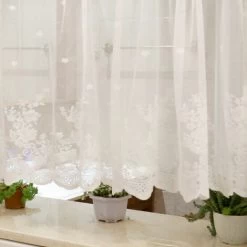 Rideaux Breeze Bise Fleur Découpe Court Tringle à Rideaux Poche Semi-Transparent Cuisine Bureau Chambre 1 Pièce Blanc 60x150cm Cisea -Chauffage Équipement Magasin 73395825 5