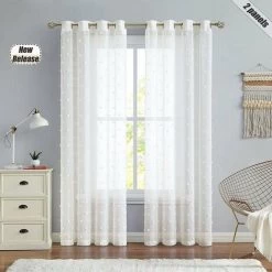 Lot De 2 Rideaux Pour Salon Rideaux Pour Chambre D'enfant Fille Broderie Boule De Fourrure Beige 140 X 175 Cm Cisea