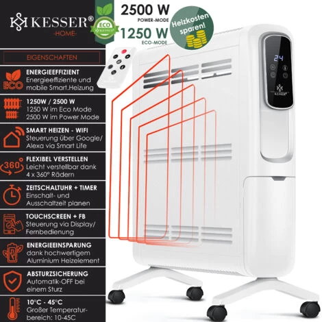 KESSER® Radiateur à Bain D’huile 2 500 W ECO Chauffage électrique économe En énergie Avec écran, Application WiFi, Télécommande Et écran Tactile Radiateur à Bain D’huile Mobile Minuterie 24 H, Blanc 2 KESSER® Radiateur à Bain D’huile 2 500 W ECO Chauffage électrique économe En énergie Avec écran, Application WiFi, Télécommande Et écran Tactile Radiateur à Bain D’huile Mobile Minuterie 24 H, Blanc – Image 2