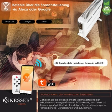 KESSER® Radiateur à Bain D’huile 2 500 W ECO Chauffage électrique économe En énergie Avec écran, Application WiFi, Télécommande Et écran Tactile Radiateur à Bain D’huile Mobile Minuterie 24 H, Blanc 3 KESSER® Radiateur à Bain D’huile 2 500 W ECO Chauffage électrique économe En énergie Avec écran, Application WiFi, Télécommande Et écran Tactile Radiateur à Bain D’huile Mobile Minuterie 24 H, Blanc – Image 3