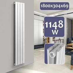 Aquamarin® Radiateur Vertical - à Panneau Plat Double, 1800 X 304 X 69 Mm, Acier, Blanc - Chauffage Central Pour Salle De Bain, Salon, Cuisine, Couloir, Chambre à Coucher