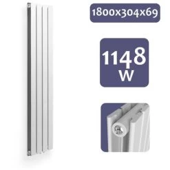 Aquamarin® Radiateur Vertical - à Panneau Plat Double, 1800 X 304 X 69 Mm, Acier, Blanc - Chauffage Central Pour Salle De Bain, Salon, Cuisine, Couloir, Chambre à Coucher -Chauffage Équipement Magasin 74549269 4