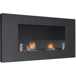 Augusto - Cheminée Encastrée Au Bioéthanol Avec 2 Brûleurs De 1,5 Litre. Cheminée Au Bioéthanol En Acier Inoxydable Et Verre Trempé. 110x54 Cm Couleur Noir