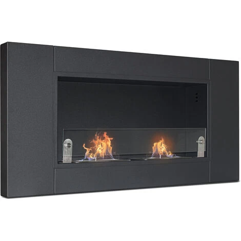 Augusto - Cheminée Encastrée Au Bioéthanol Avec 2 Brûleurs De 1,5 Litre. Cheminée Au Bioéthanol En Acier Inoxydable Et Verre Trempé. 110x54 Cm Couleur Noir 1 Augusto - Cheminée Encastrée Au Bioéthanol Avec 2 Brûleurs De 1,5 Litre. Cheminée Au Bioéthanol En Acier Inoxydable Et Verre Trempé. 110x54 Cm Couleur Noir