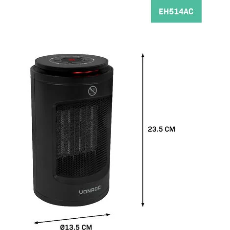 VONROC Radiateur électrique Soufflant - 1200W - Céramique - Noir 3 Positions De Chauffage 2 VONROC Radiateur électrique Soufflant - 1200W - Céramique - Noir 3 Positions De Chauffage – Image 2